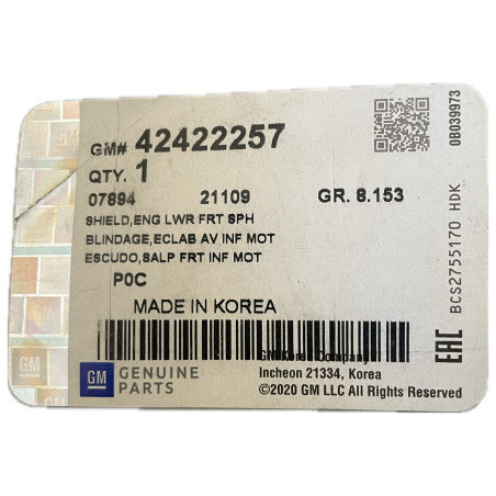 CUBRE MOTOR INFERIOR CHEVROLET CAPTIVA 2011 2018 ORIGINAL OEM 42422257