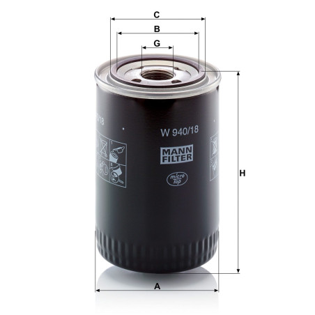 FILTRO ACEITE MANN W940/18 MOTOR DEUTZ F4L912 BF4L912 F3L912 CAT 3054 TA CAT 3150